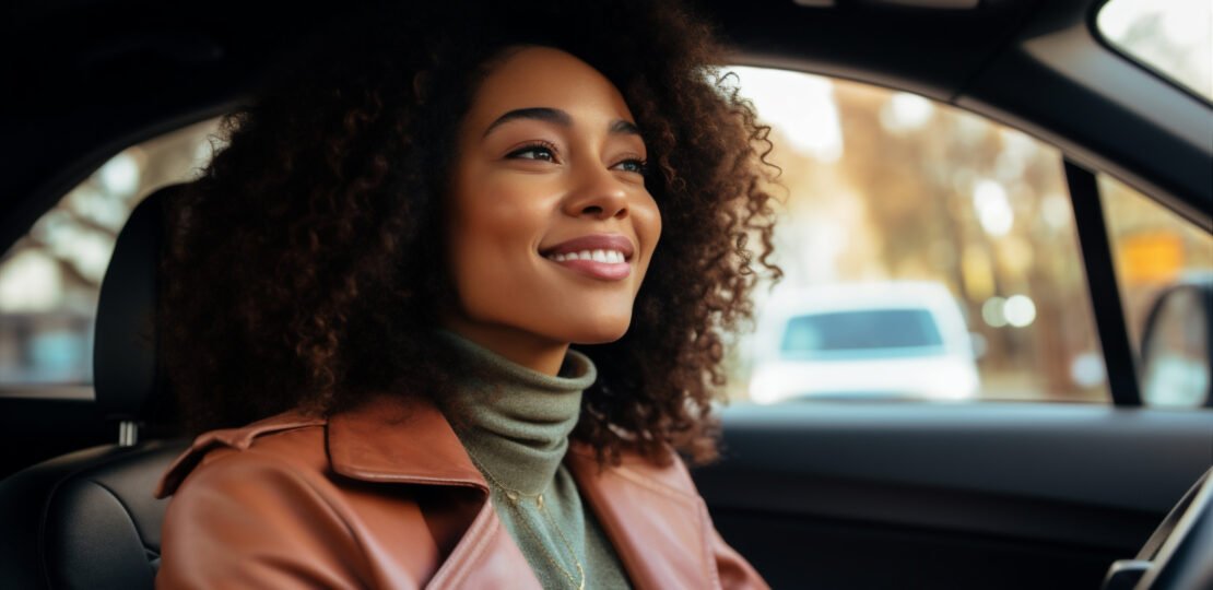 Happy woman black women driver car